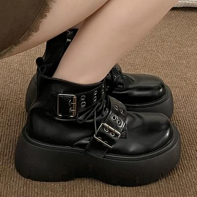 Женские панк ботильоны на платформе с пряжками, мотоциклетные ботинки на шнуровке, туфли на блочном каблуке, женская повседневная трендовая уличная обувь 35-39