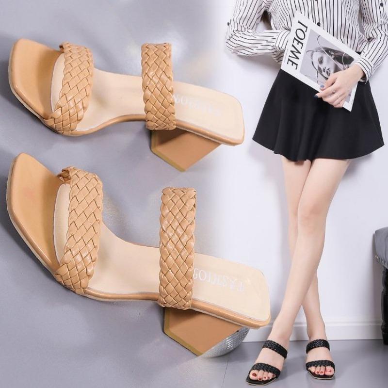 Летние женские туфли-лодочки Slip On Bohemia Weave OL Wear, сандалии для женщин, белые туфли на высоком толстом каблуке, шлепанцы, большие размеры 35-42