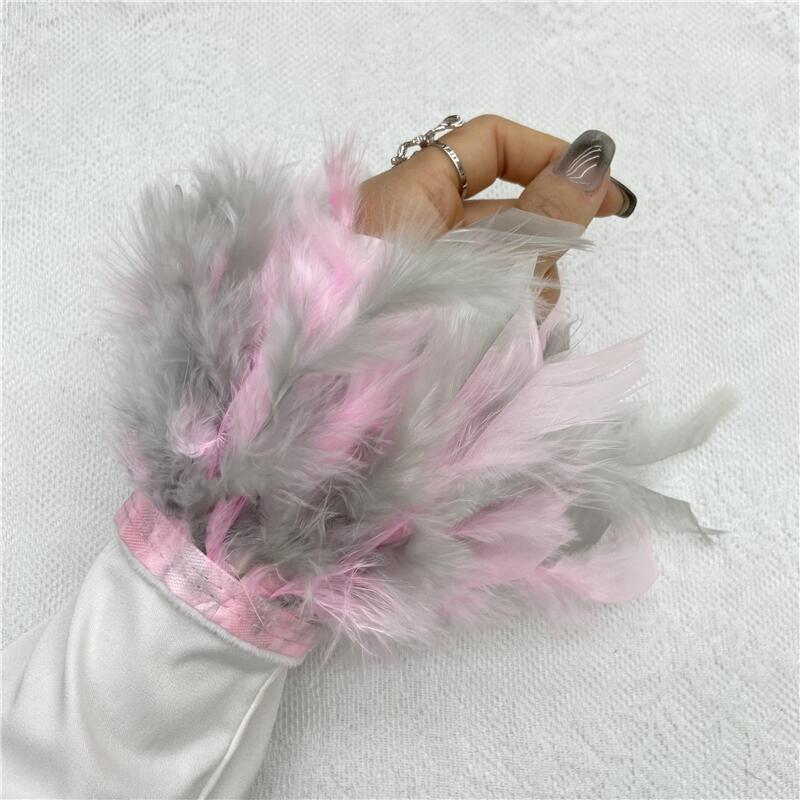 1 шт., манжеты из страусиного пера из натурального меха, манжеты из страусиных перьев, браслет с застежкой, манжеты из перьев, рукав на запястье
