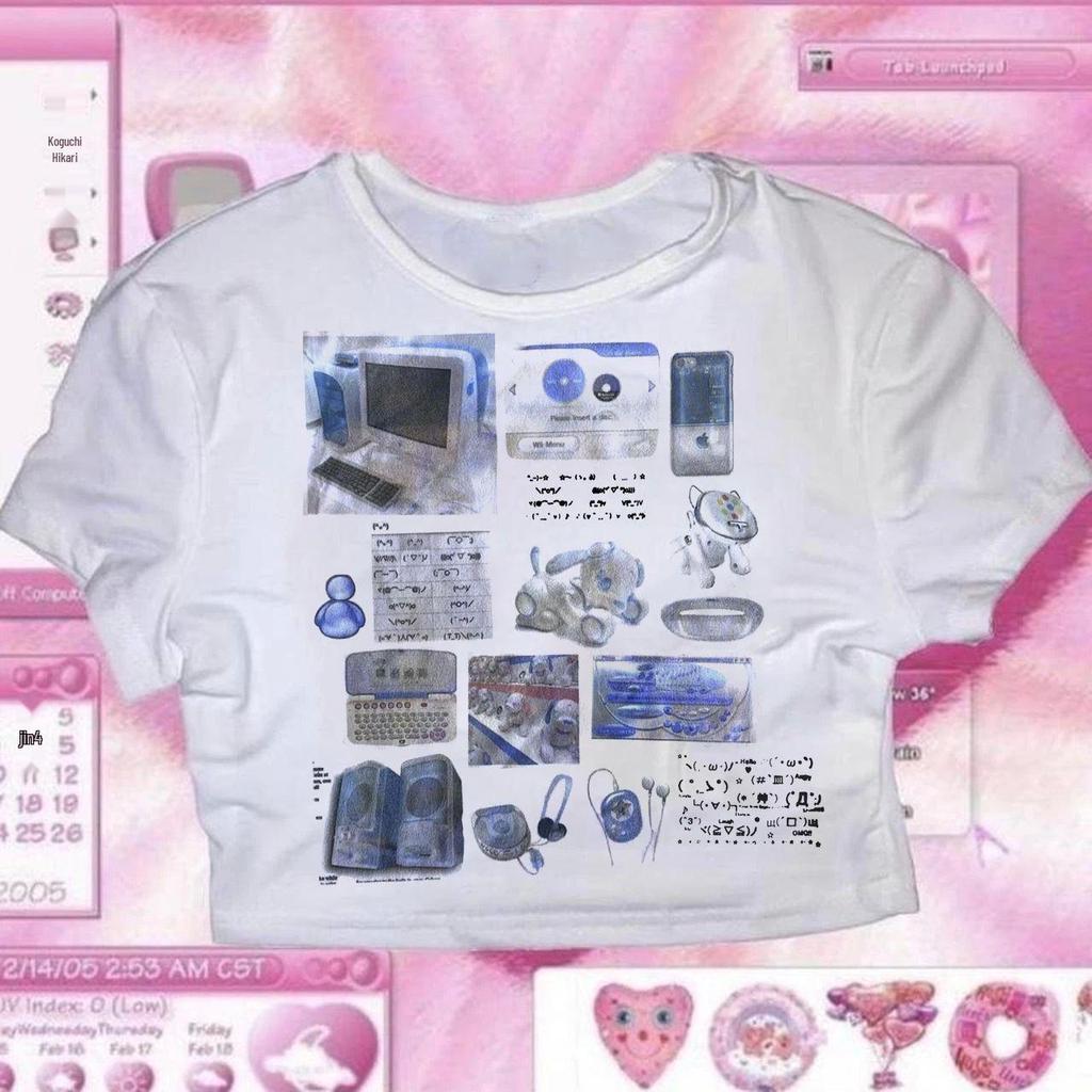 Винтажная готическая футболка Y2K с круглым вырезом для мужчин и женщин: Ретро Свободный Крой с Европейским и Американским Готическим Принтом