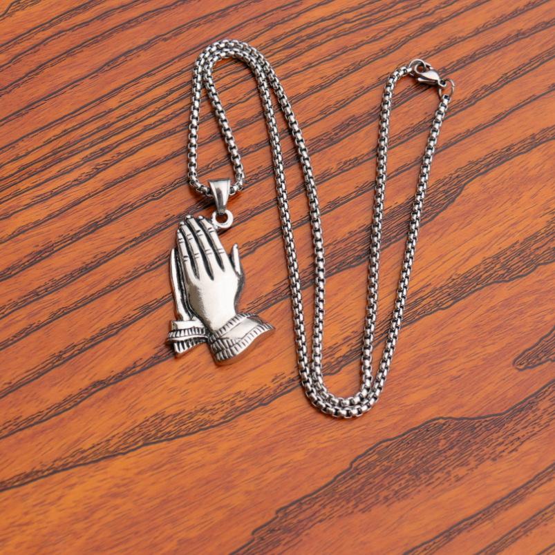 Хип-хоп Iced Out Bling Молящиеся руки Мужские подвески Ожерелья Золотого цвета Большая молитва Иисус Ожерелье Ювелирные изделия