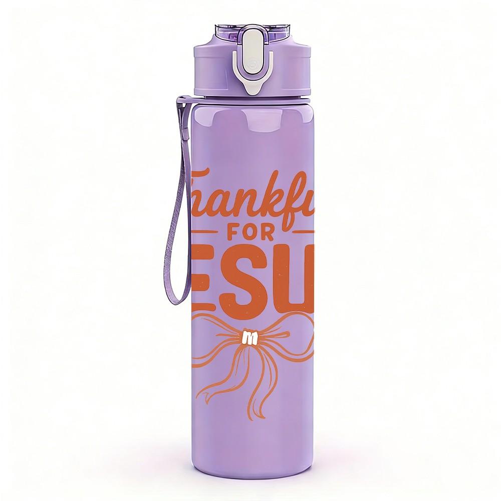 1PC Thankful Jesus Letter Art 750ml Color Plastic Sports Water Bottle Leakproof Flip Straw Lid Suitable for Sports Office Home Use