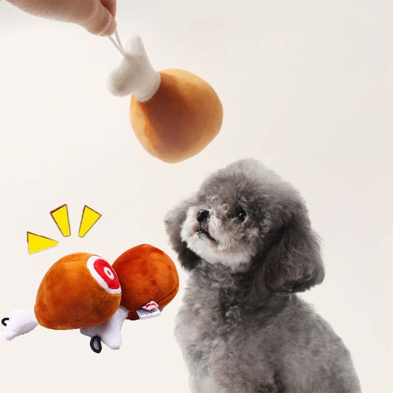Dog Chew Plush Toy Squeaky Simulated Chicken Leg Bite-resistant Training Puppy Toy Interactive Stuffed Raw Dog Toy Supplies