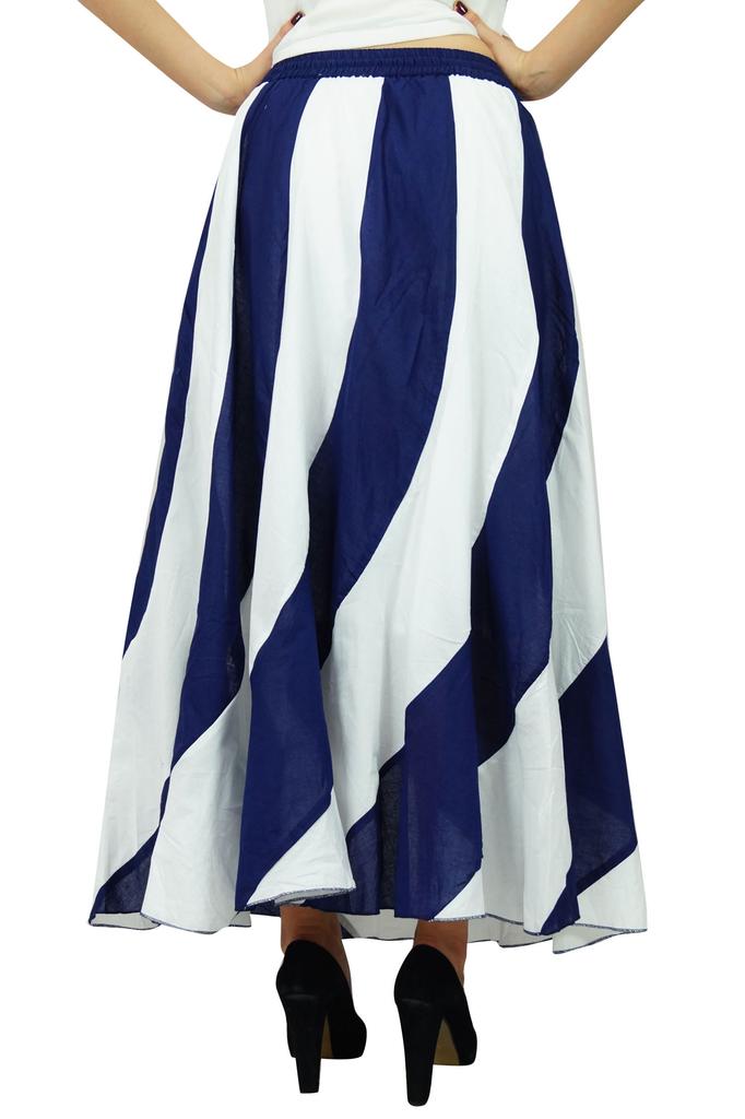 Bimba Long A-Line Maxi Spiral Summer Skirt Cotton With Back Elastic & Side