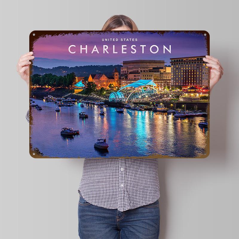 Charleston Night View Tin Poster Customized Wall Art Retro Vintage Metal Signs for Fans Room Bedroom Decoration Aesthetic House