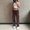 High Waisted Cargo Pants Women Pocket Fashion Straight Long Trousers Ladies StreetwearCasual Vintage Baggy Wide Leg Jeans Woman