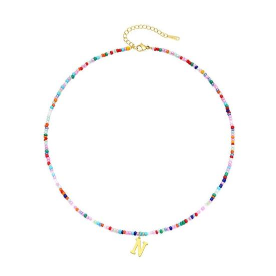Ожерелье из бисера Красочные бусины в богемном стиле Кулон с алфавитом Регулируемая длина из нержавеющей стали для женщин и девочек Персонализированное начальное колье-колье