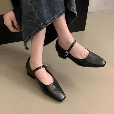Модные туфли Мэри Джейн для женщин Элегантные туфли-лодочки на толстом каблуке Классические ретро с квадратным носком Удобные мягкие туфли из кожи для офиса