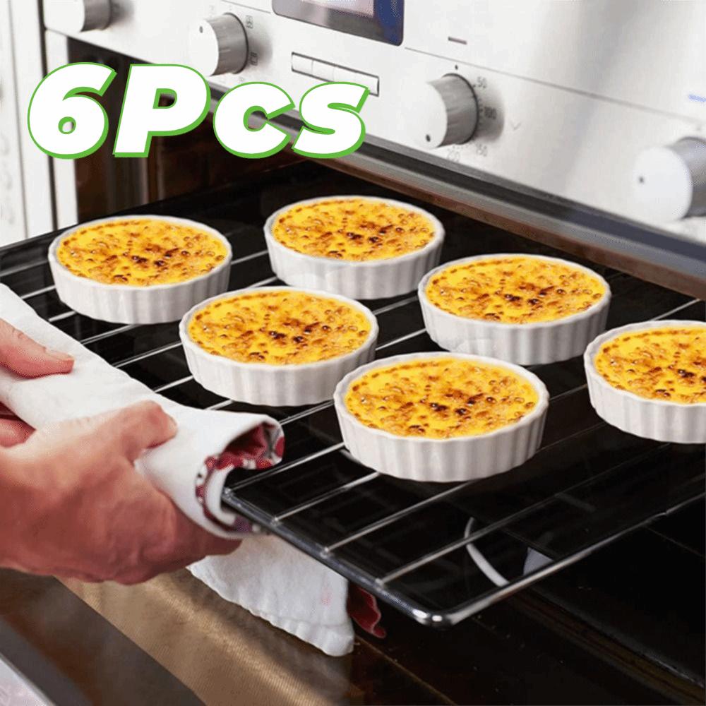 6pcs Shallow Tart Baking Pan Ceramic Souffle Dishes Mini Pie Baking Tray Bakery