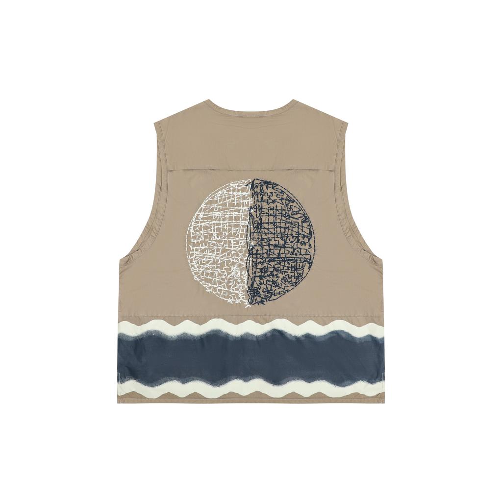 Vans X Rokit Geometric Pattern Stripe Print Multi-Pocket Vest Unisex Outerwear Khaki VN0005XAKHK
