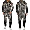 Mens Tracksuit Autumn And Winter Hoodie +Pants Two Piece Set Cool 3D Skull Print Mens Fashion Hoodies Sweatshirts Suits