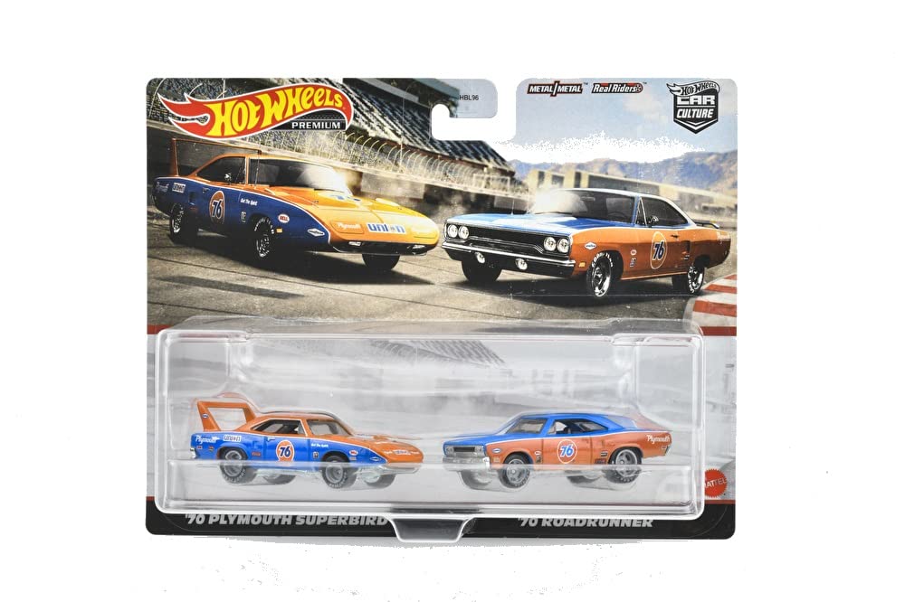 Hot Wheels Premium 2 Pack Plymouth Super Runner Years Old and HCY76 Bird/Road [3 Up]