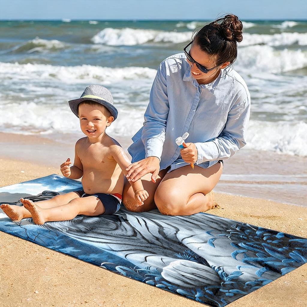 1PC White Tiger Lion pattern for family friends Gifts Towel Quick-Dry Beach Towel For Yoga Tourism Beach GYM Camping Swimming