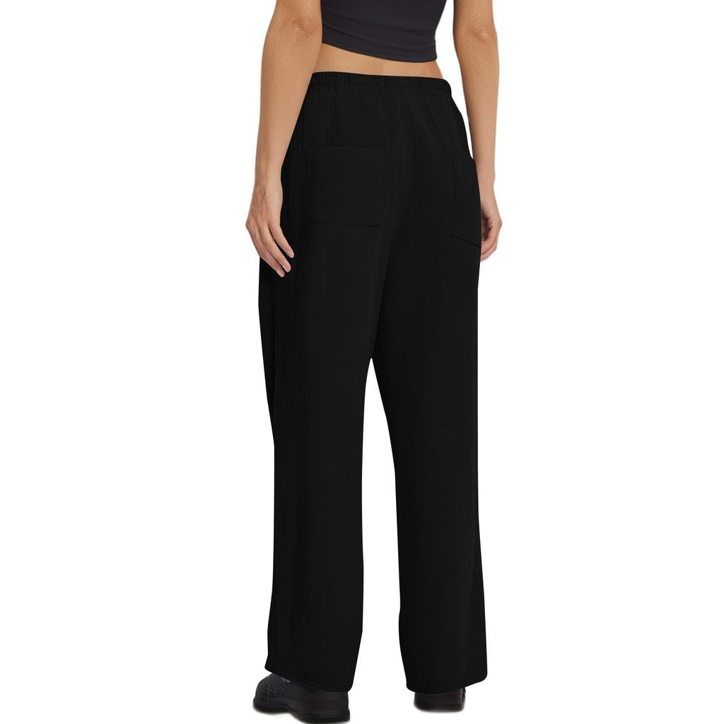 Women's High Waist Adjustable Knot Flowy Cotton And Linen Trousers Wide Leg Pants