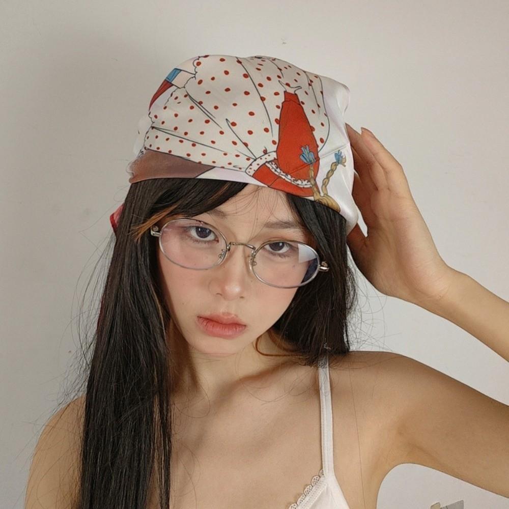 Spotted Dog Flower Printed Scarf Breathable Bandana Head Scarf Elegant Silk Satin Turban Girls