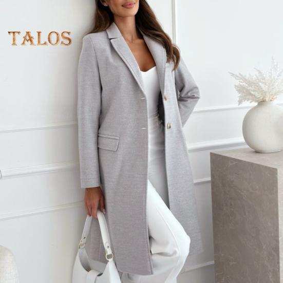 Зимнее женское шерстяное пальто с застежкой на пуговицы, плотная куртка средней длины, однотонная, с отложным воротником, теплое, формальное, деловое, для поездок на работу, пальто