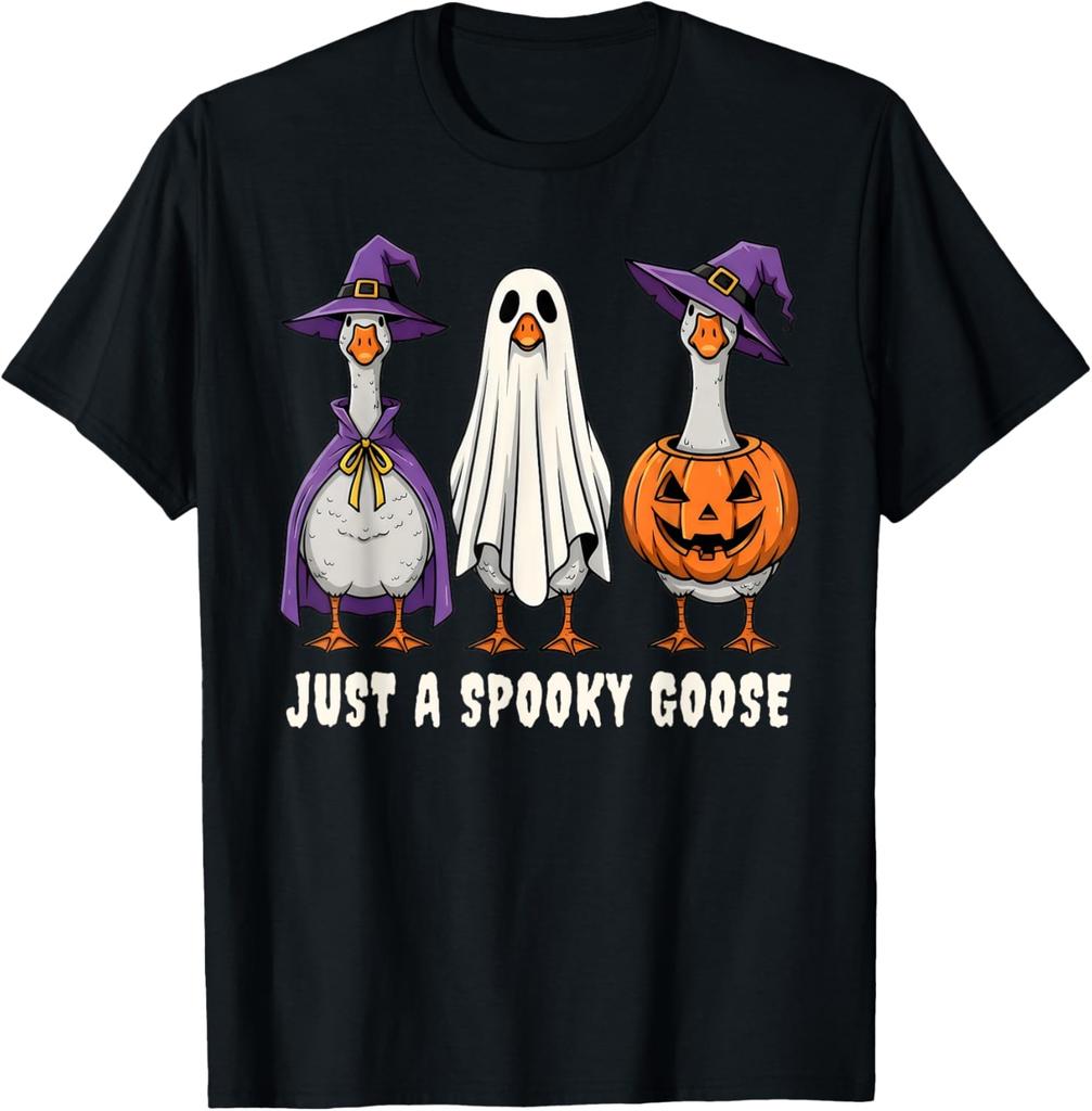 Just A Spooky Goose Halloween Ghost Witch Pumpkin Costume T-Shirt Custom Printed Graphic T Shirts Men and women Short sleeves