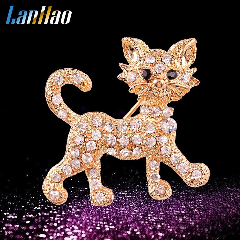 Мода Honmei Год Смешной Популярный Сплав Стразы Кошка Брошь Женский Корсаж Аксессуары Оптовая Продажа