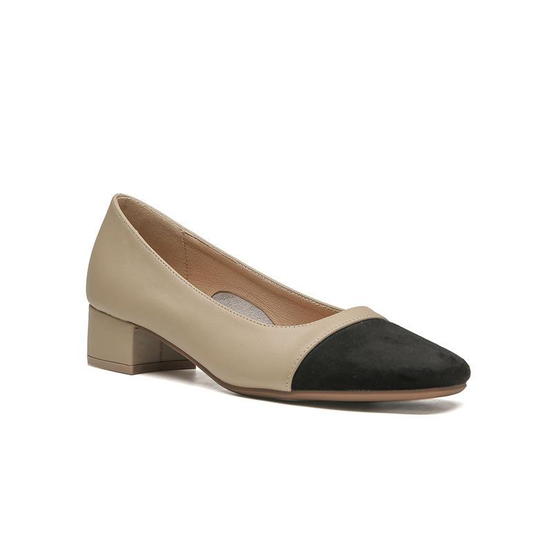 Модные кожаные туфли-лодочки на толстом каблуке, женские, лето 2025, новая коллекция, средний каблук, с открытым вырезом, на мягкой подошве, черные, на высоком каблуке