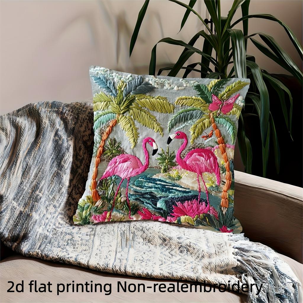 Double Sided Flamingo Tropical Print Throw Pillow Cover Boho Palm Tree Butterfly Cushion Cover For Home Decor