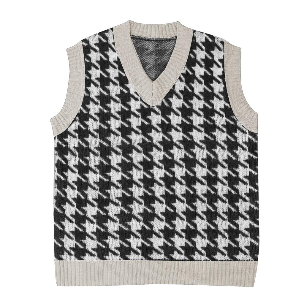 Women's Casual V-Neck Pullover Shirt Collision Color Sleeveless Sweater Vest