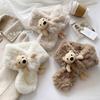 Milk Fufu Cute + Bear Fluffy Scarf Winter Thickened Plush Children's Cartoon Warm Cross Scarf Girl