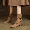 Winter 2024 New Versatile Pointed Head Low Heel Short Women's Boots Retro Matte Leather Thick Heel Flat Women's Short Boots