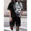 New Crew Neck Short Sleeve T-shirt Fashion Shorts Set 3D Lion Print Short Sleeve Shorts 2-piece Men's Summer Sports Set