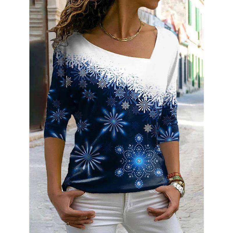 Женская футболка с характерным диагональным вырезом и нерегулярным цветочным принтом, цифровая 3D-печать, женская одежда, модная уличная женская футболка в стиле Харадзюку