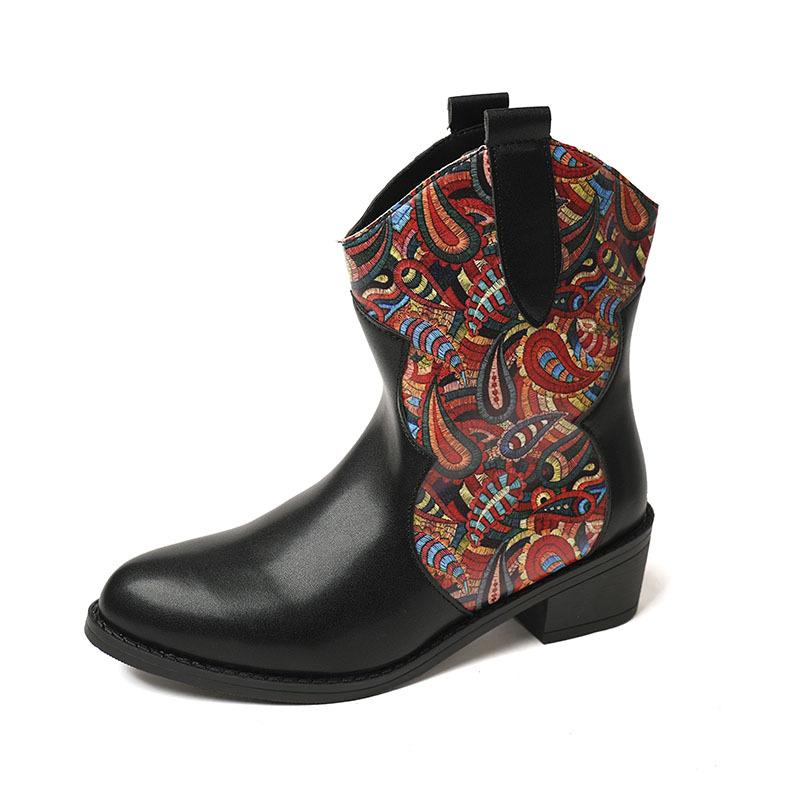 Большие повседневные короткие зимние ботинки с острым носком на толстом каблуке, осенне-зимние ботинки Martin средней высоты с принтом из искусственной кожи, размеры 35-43