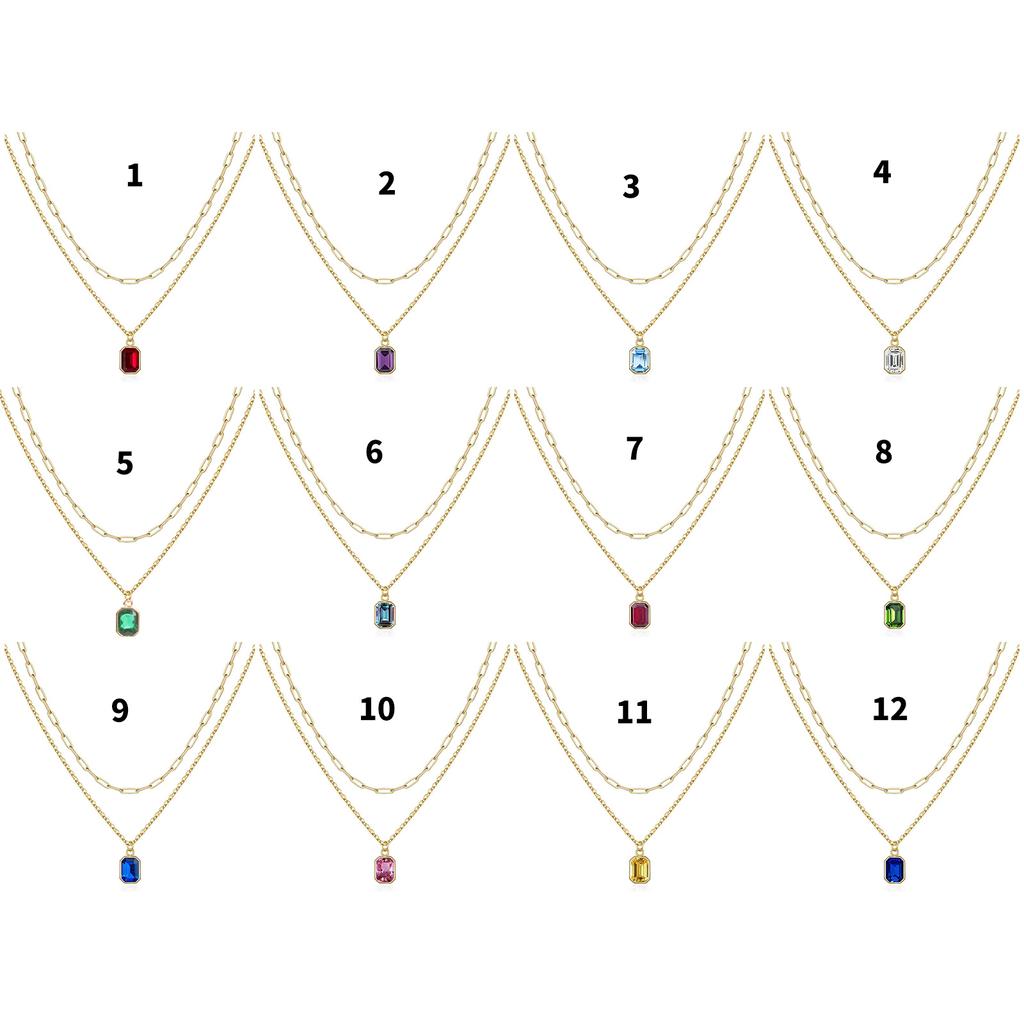 Elegant Double Layer Necklace Featuring December Birthstone And 18k Gold Plating Rectangular Design Neckchain For Women