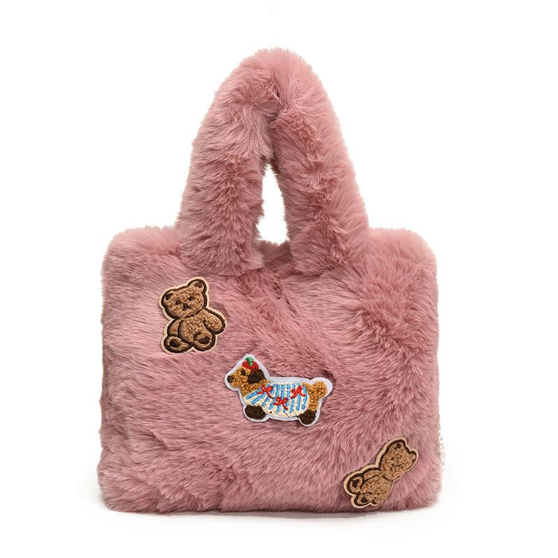 Ielgy Autumn Winter Plush Handbag Fashionable All-Match Cute Bucket Bag Crossbody