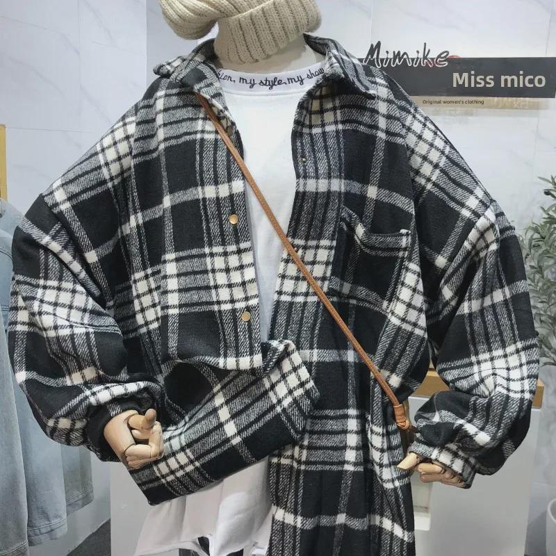 Женская клетчатая рубашка в ретро-гонконгском стиле, размер 240 джин, плотный, с длинными рукавами, модель ранней осени