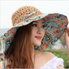 Fashion Sun Hat For Women Holiday Beach Straw Hat Female Hollow Printed Bow Summer Big Brim Hat Fold Uv Protection Floppy Hat