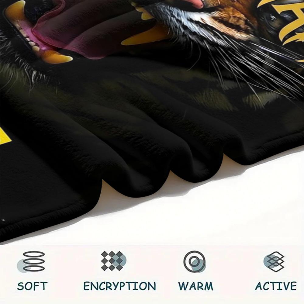 1PC Tiger Roar Jersey Custom Name Patterned Flannel Blanket Suitable For All Seasons For Home Decor Warmth And Comfort Gifts Holiday Present