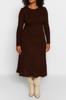 Women's Style Plus Size Brown Crew Neck Midi Knitwear Dress