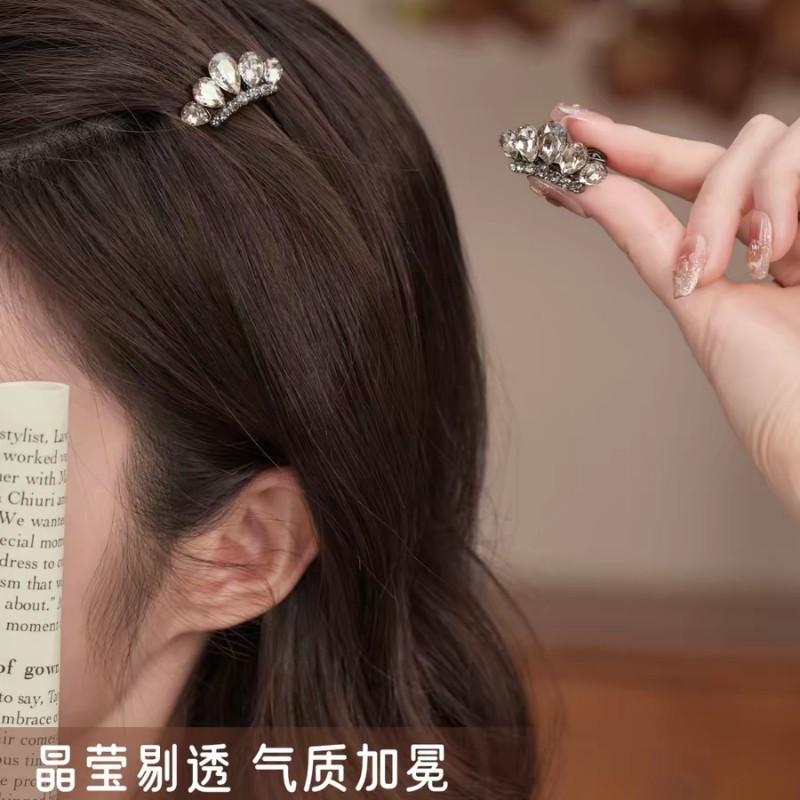 Korean Luxury Black Mini Crown Duckbill Clips Delicate Women Side Bangs Broken Hair Barrettes Sweet Daily Hair Accessories