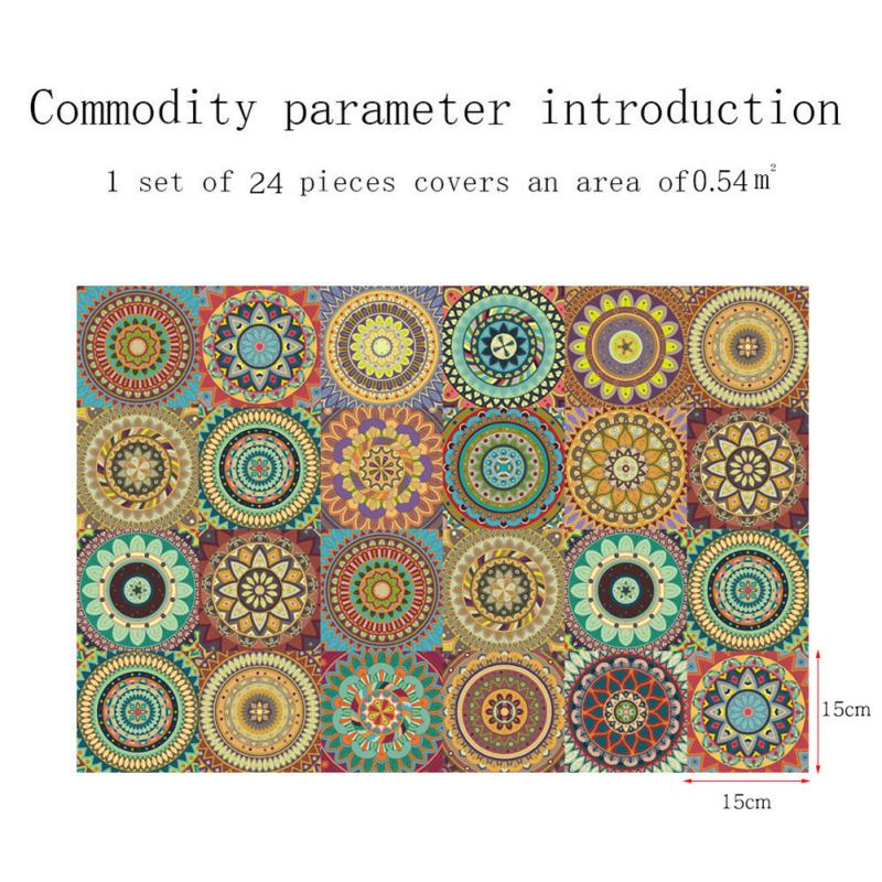24 шт. наклейки на плитку мандалы в стиле ретро, ​​красочные водонепроницаемые термостойкие самоклеящиеся плитки, пленка на стену