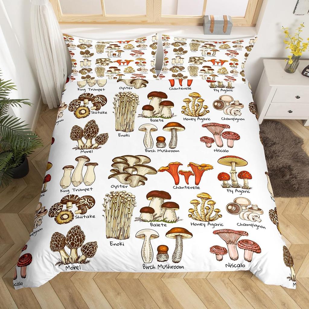 Cute Mushroom Bedding Set Twin Full Size Kids Comforter Cover Set for Teens Duvet Cover Room Decor Quilt Cover with Pillowcases