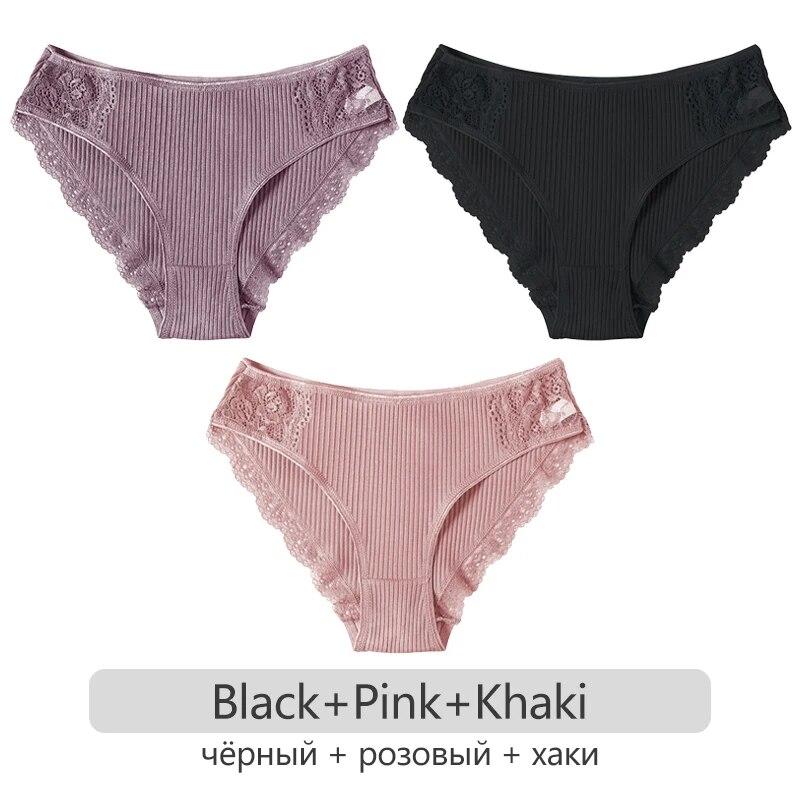 3Pcs/set Cotton Patchwork Lace Panties Women Comfortable Briefs S-2XL Ladies Low-Rise Underwear Soft Underpants Lingerie