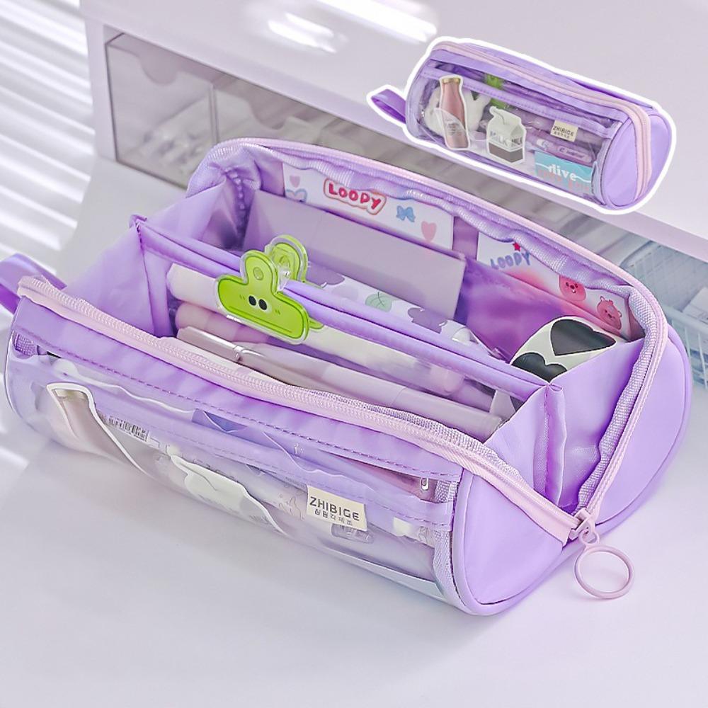 Цилиндрическая сумка для ручек Прозрачная сумка для канцелярских принадлежностей Грязенепроницаемая коробка для ручек для студентов