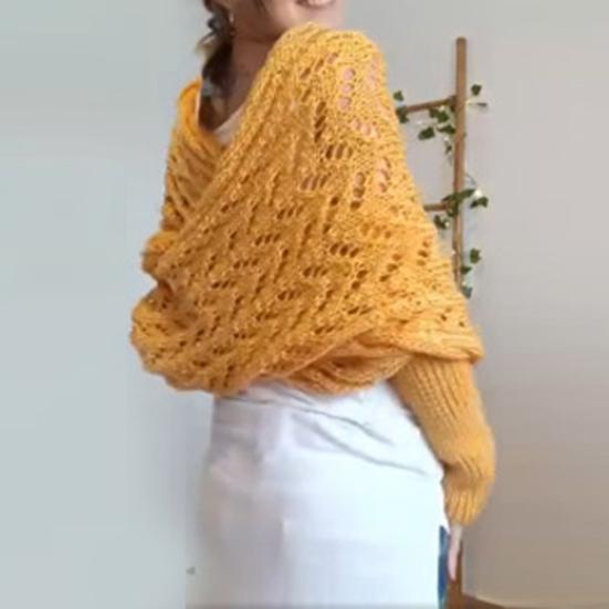 1/2Pcs Knitted Cable Wrap with Sleeves Bohemian Style Sweater Scarf Open Stitch Hollow Crochet Braided Scarf Shawl