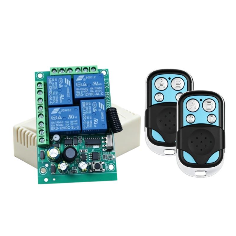 433Mhz Universal Wireless 4-key Remote Control Light Switch AC 85V 110V 220V 4CH RF Relay Receiver for Light/Garage Door/LED DIY 3