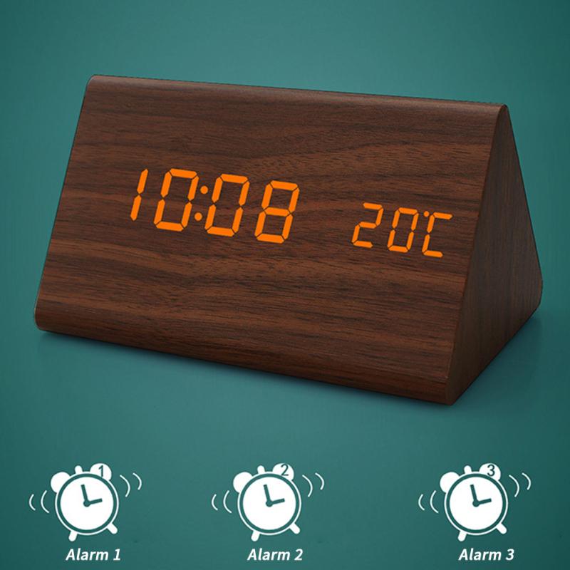 Digital Alarm Clock LED Adjustable Brightness Voice Control Minimalist Style Clocks With Temperature