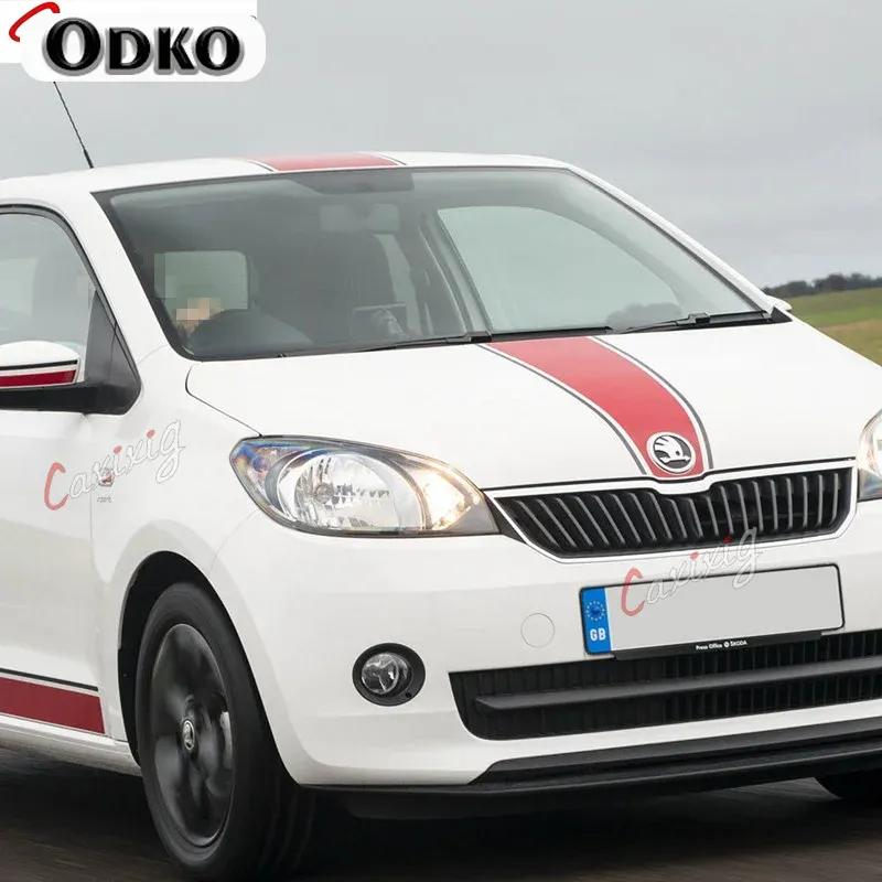 Car Bonnet Racing Sport Stripes Auto Engine Cover Decals Hood Roof Tail Trunk Decor Stickers Fit On 3-5 Door For Skoda Citigo