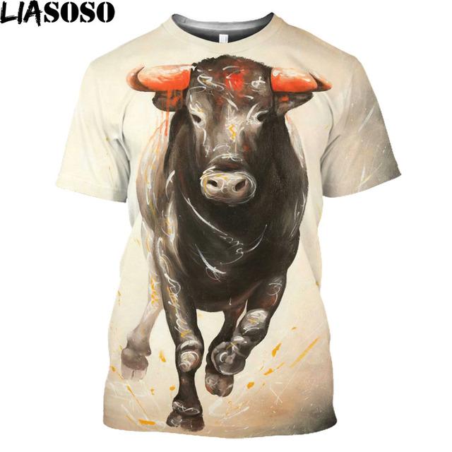Футболка с принтом «Испанская коррида», 3D летние мужские рубашки с короткими рукавами и модной мужской одеждой с изображением животных, топы