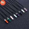 Hi Hexagonal Column Necklace Natural Crystal Stone Pendant Leather Chain Necklace Women Fashion Jewelry