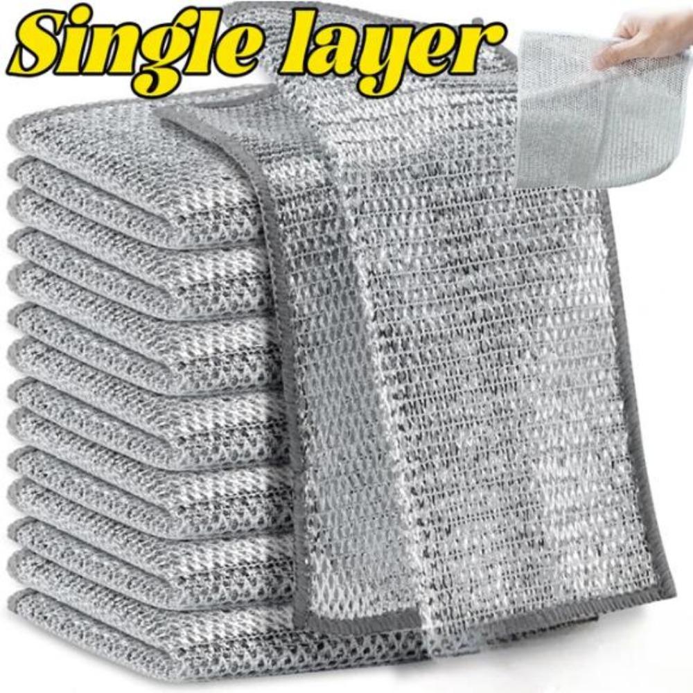 10 шт. Волшебная тряпка для мытья посуды из серебряной проволоки, кухонная тряпка из утолщенной микрофибры, полотенце для мытья посуды, встроенная губка, тряпка из стальной проволоки