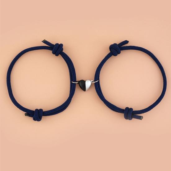 2Pcs/Set Rope Bangle Fade-proof Fine Workmanship Nice-looking Magnetic Heart Pendant Bracelet for Couple