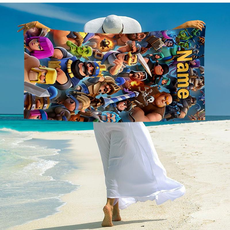 Custom Name Ultra-Soft Beach Towel with Clash Royale Theme,Ideal for Pool - Camping, Diving - Perfect Travel Essential, Vibrant Beach Towel.